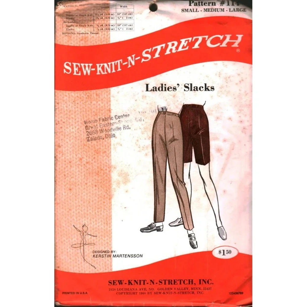 Vintage 1968 Sew-Knit-N-Stretch Pattern 114 Ladies Slacks Bermudas S M L Retro